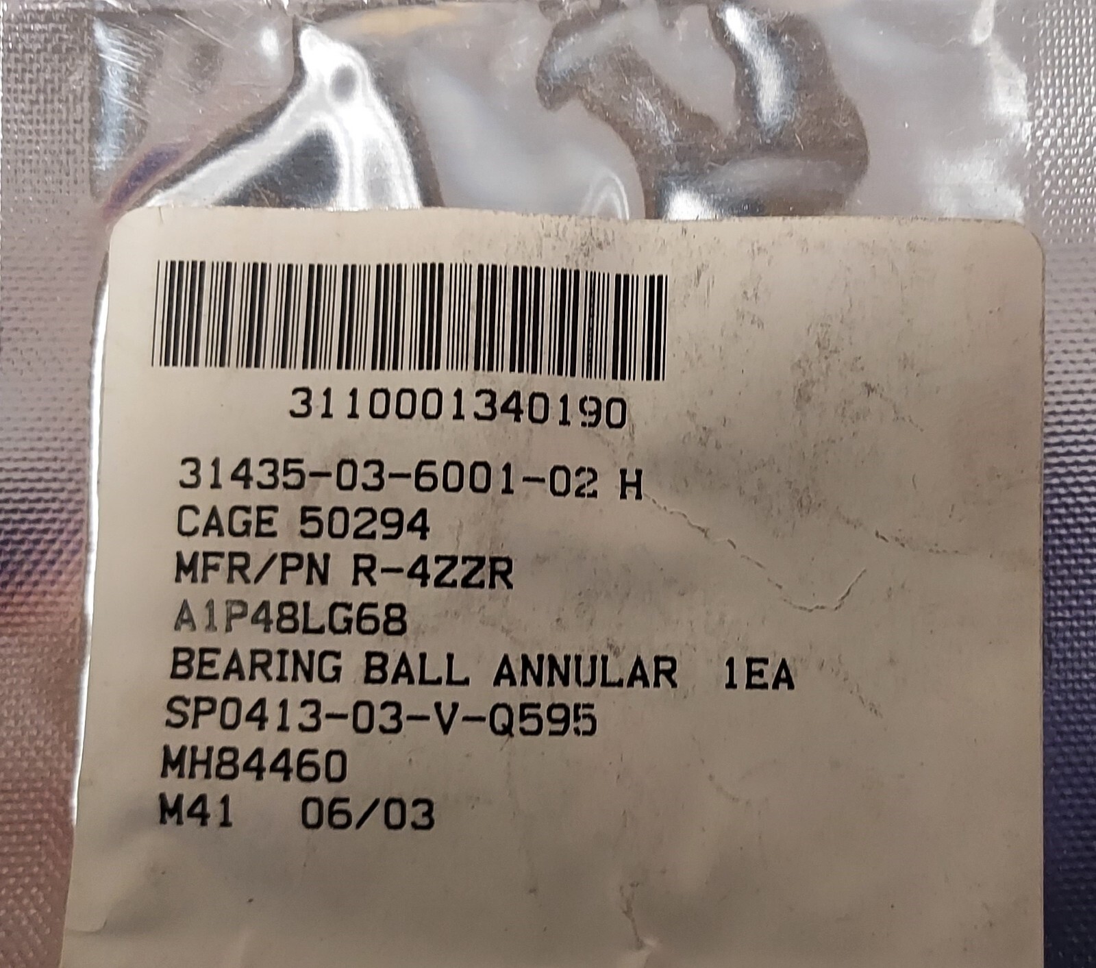 ‘1 PIECE’ – PN# R-4ZZR, 03-6001-02, R4ZZ – BEARING, BALL