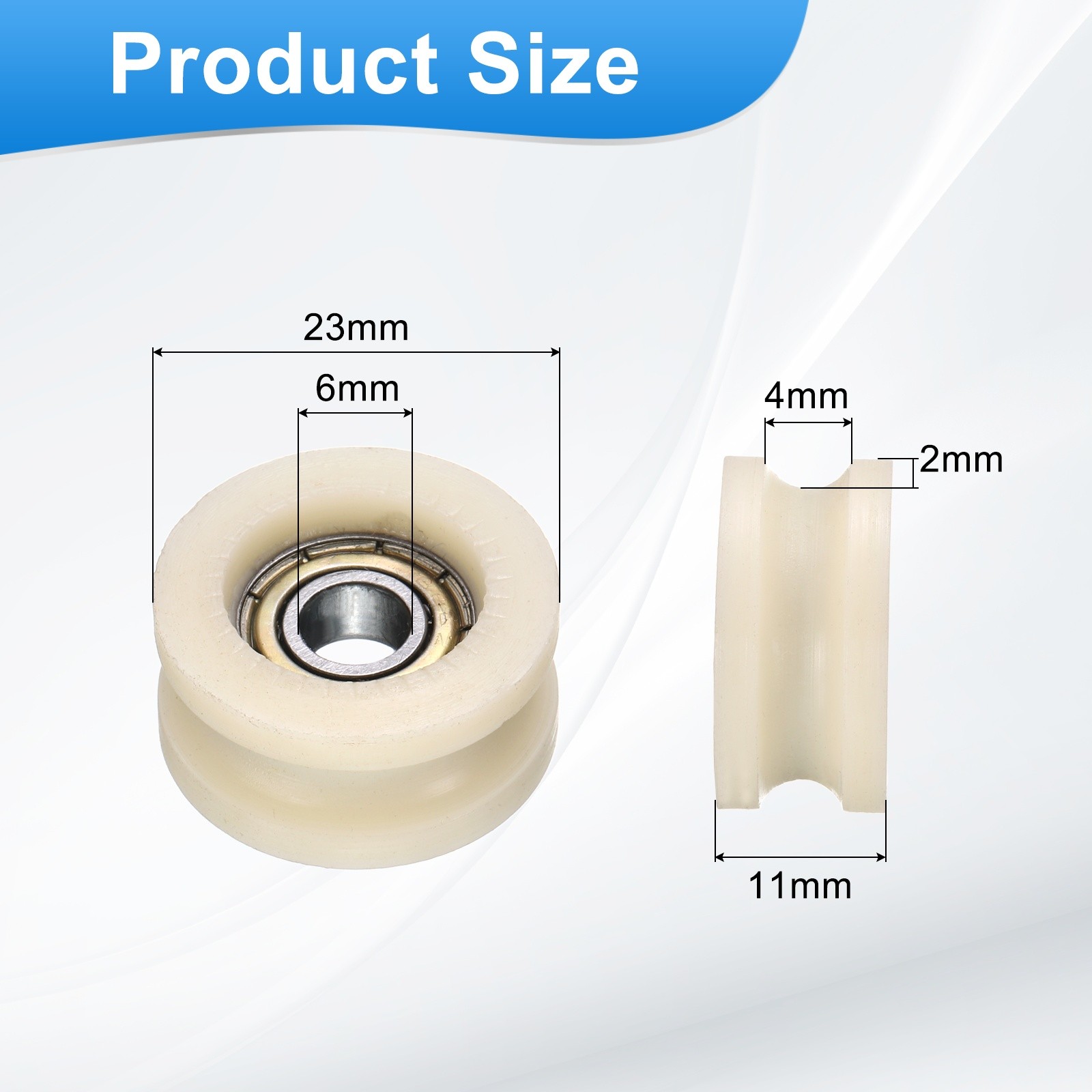 4Pcs Groove Plastic Guide Bearing 6x23x11mm Pulley Roller(Beige)