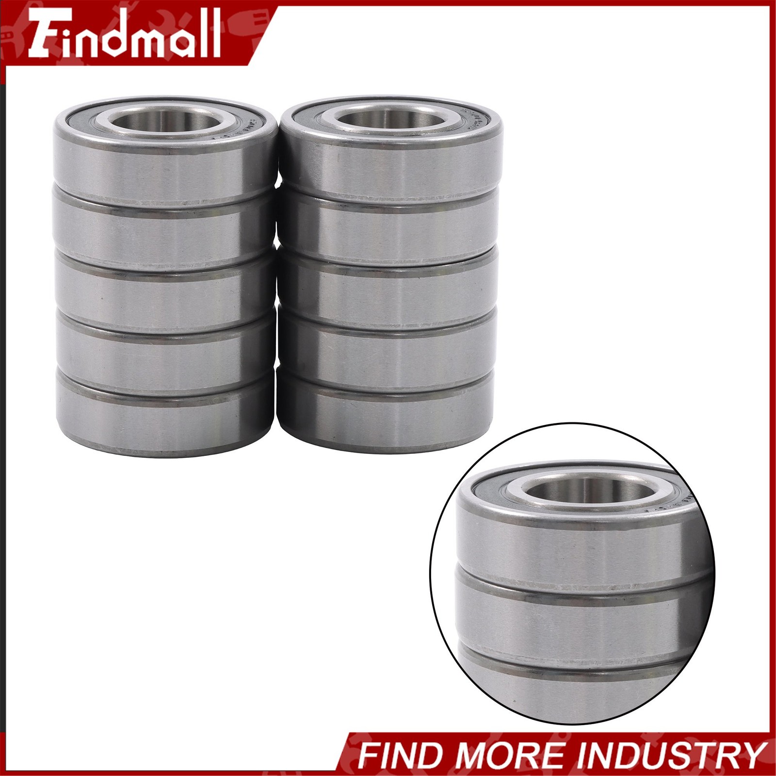 Findmall 6004-2RS C3 Ball Bearing 20x42x12mm 10 Pcs Premium Rubber Sealed