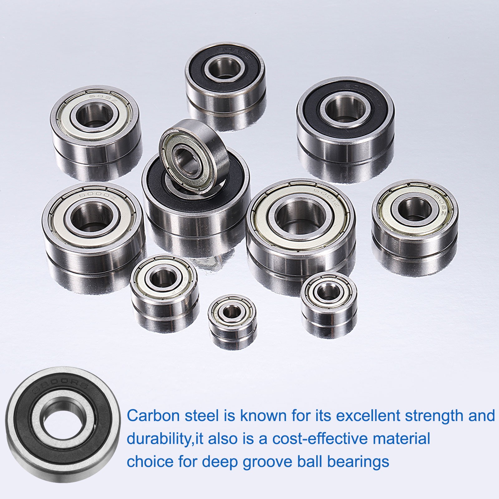 10pcs 6200RS Deep Groove Ball Bearings 10x30x9mm Double Sealed Bearings, Silver
