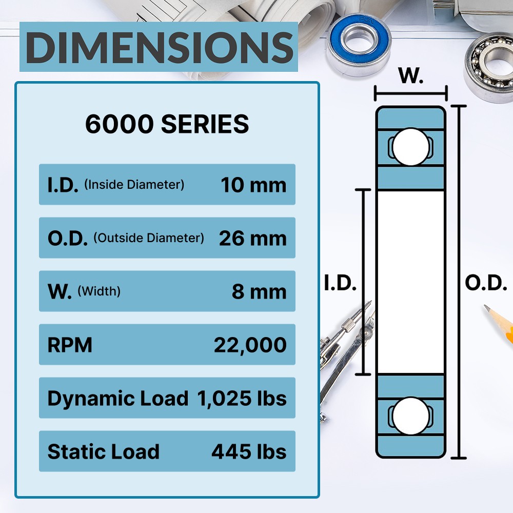 (2) 6000-2RS Premium Rubber Seal Ball Bearing C3 EMQ, 10x26x8, 6000 2RS 6000rs