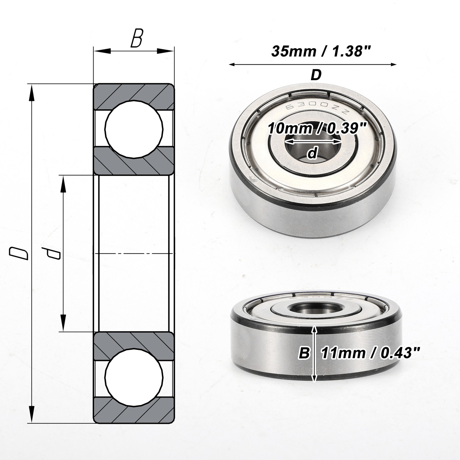 6300ZZ Deep Groove Ball Bearings 10x35x11mm Scooter Skateboard Wheel