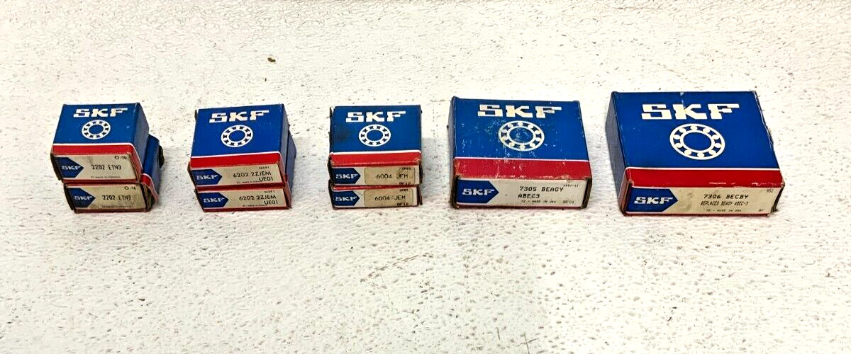 Lot of 8 NEW SKF Ball Bearings (2) 2202, (2) 6202, (2) 6004, (1) 7305, (1) 7306