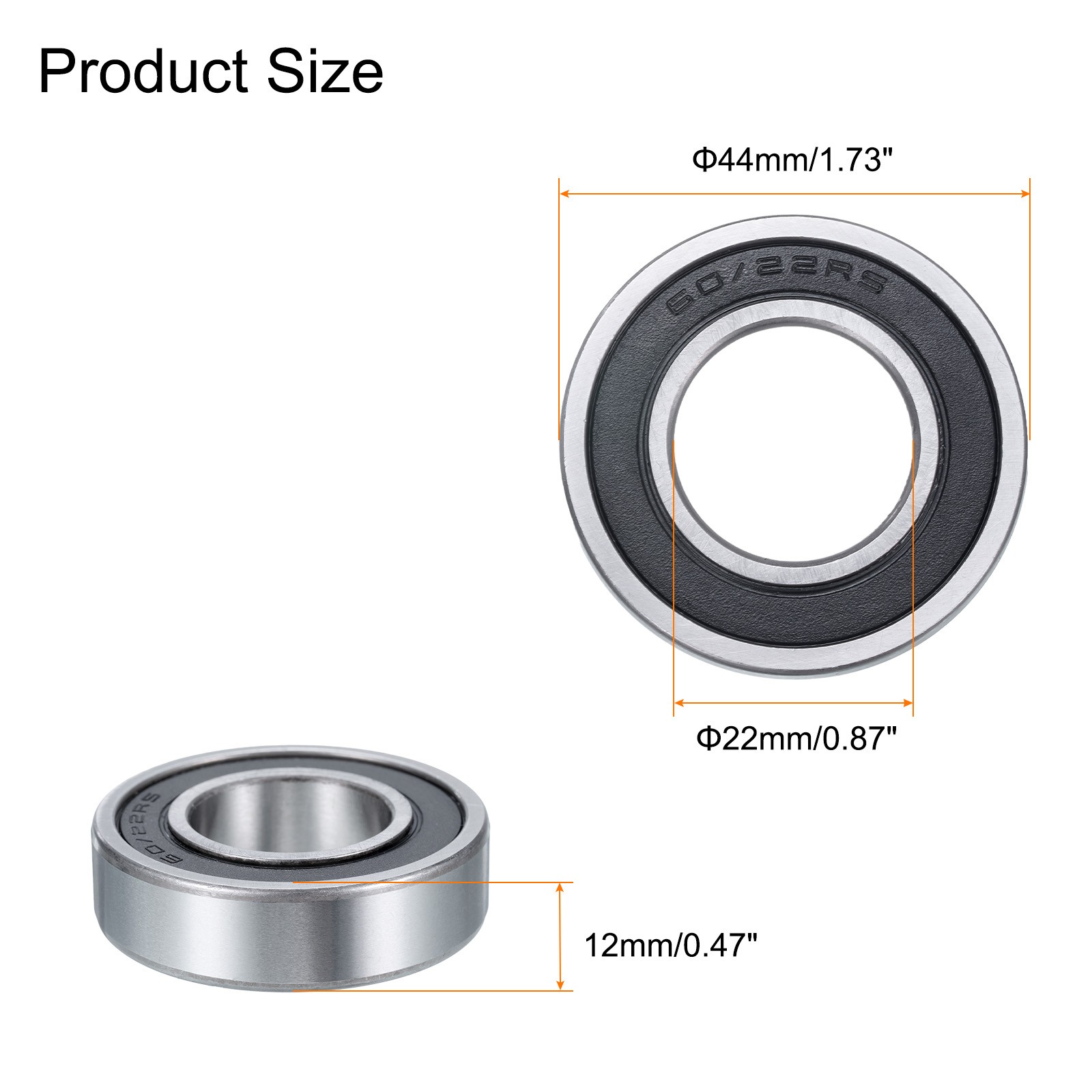 4 Pcs 60/22-2RS Deep Groove Ball Bearing, 22x44x12 mm Double Sealed Bearing Z3