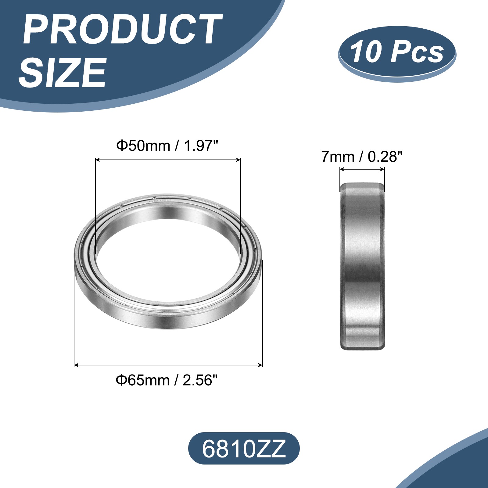 10pcs ball bearings 50x65x7mm 6810ZZ deep groove, for ABEC5