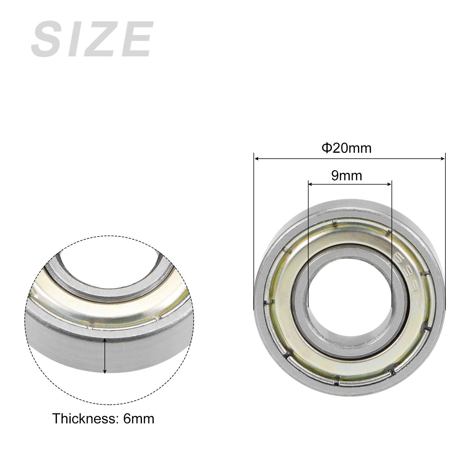 699ZZ, 9mmx20mmx6mm, 5Pcs, Carbon Steel Double Shielded Industrial Bearings
