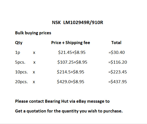 NSK LM102949R/910R PAJERO F/WHEEL IN N OUT LN106/107,D/CAB/L/ WHEEL BEARING