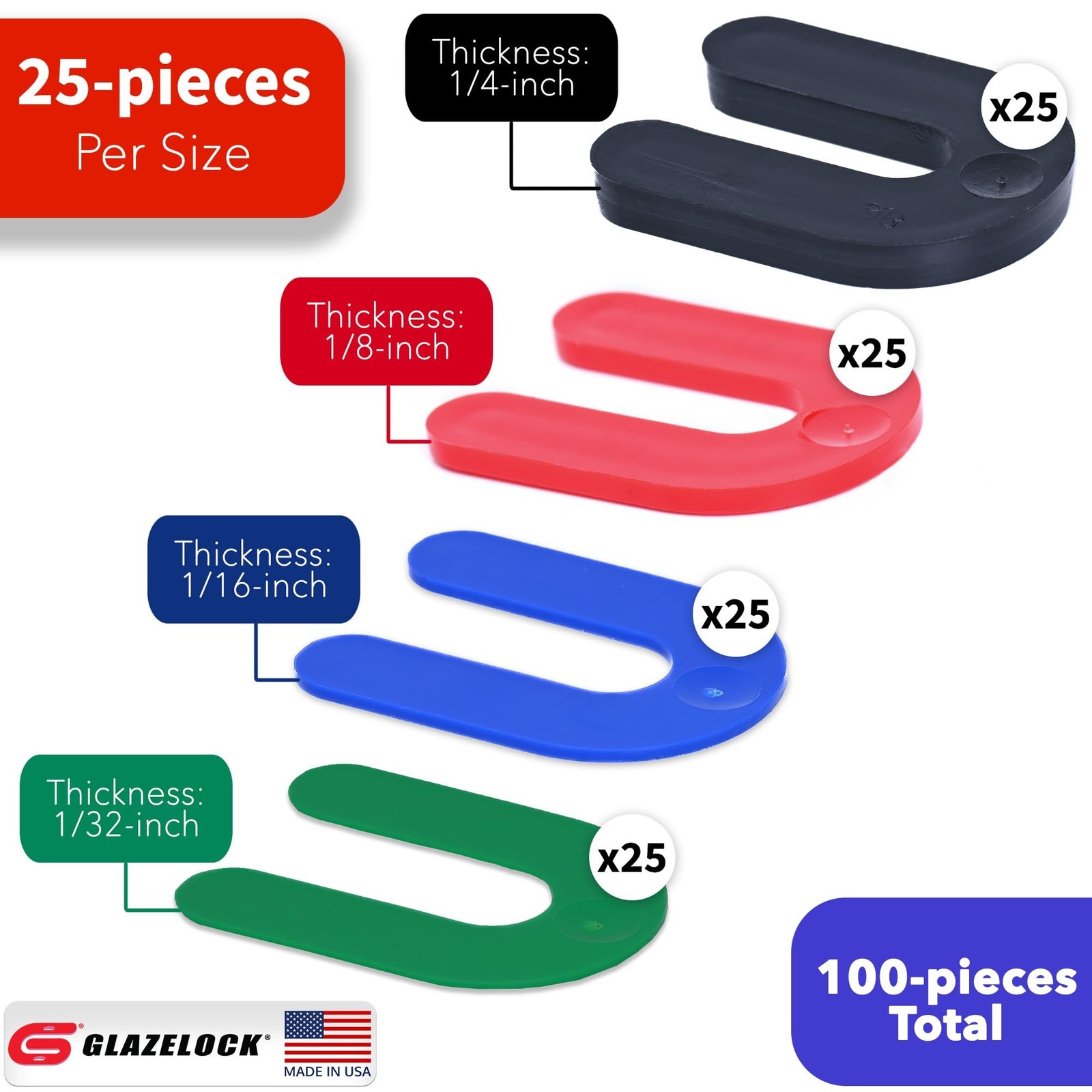 Plastic Horseshoe Shims for Leveling Multipack (100-Piece 1/4, 1/8, 1/16, 1/3…