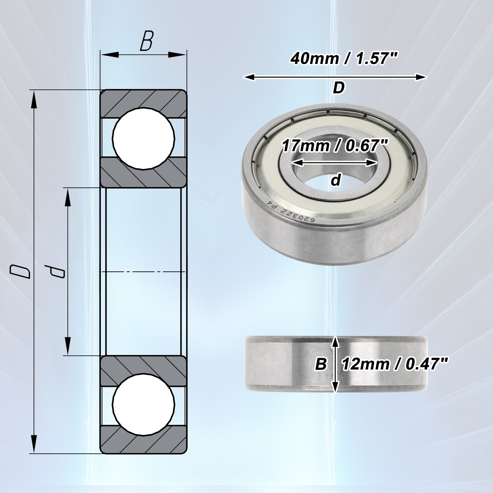6203ZZ Deep Groove Ball Bearings P4 17x40x12mm 1 Pc Scooter Skateboard Wheel