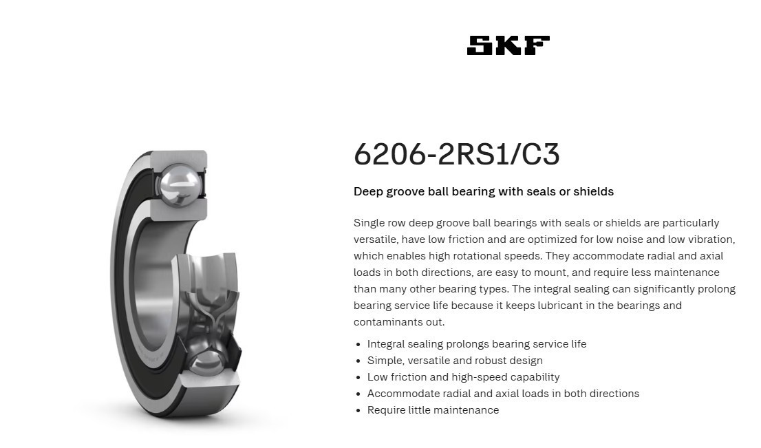 One (1) SKF Explorer 6206-2RS1/C3 Deep Groove Ball Bearing 30 mm Bore USA NEW