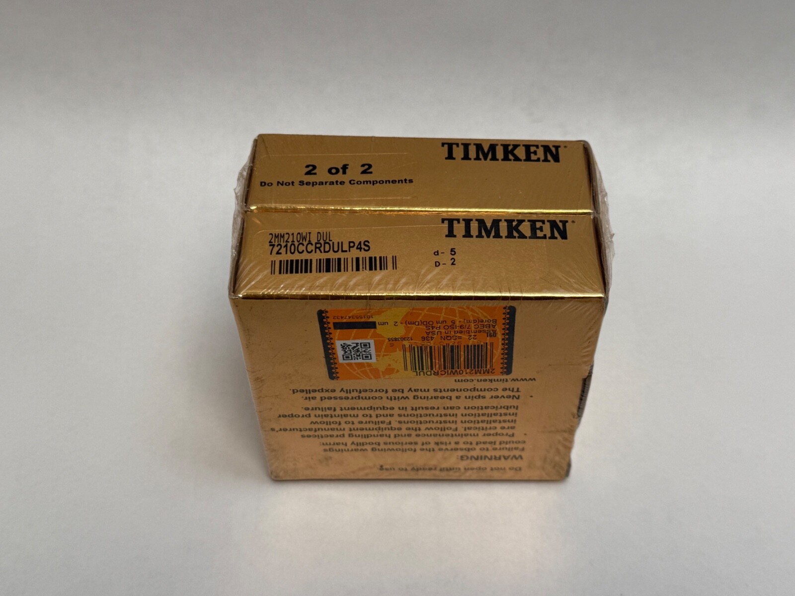 Timken 7210CCRDULP4S Angular Bearing 7210-C-CR-DUL-P4S 2MM210WIDUL 50x90x20 mm
