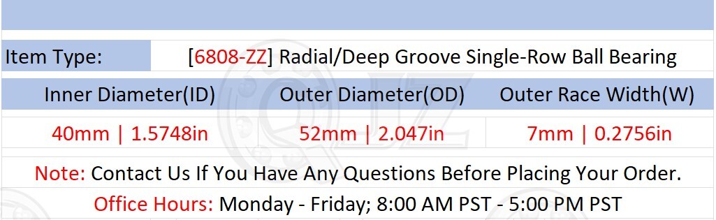 [Qty.2] New 6808-ZZ Radial/Deep Groove Ball Bearing [40mm ID x 52mm OD x 7mm W]