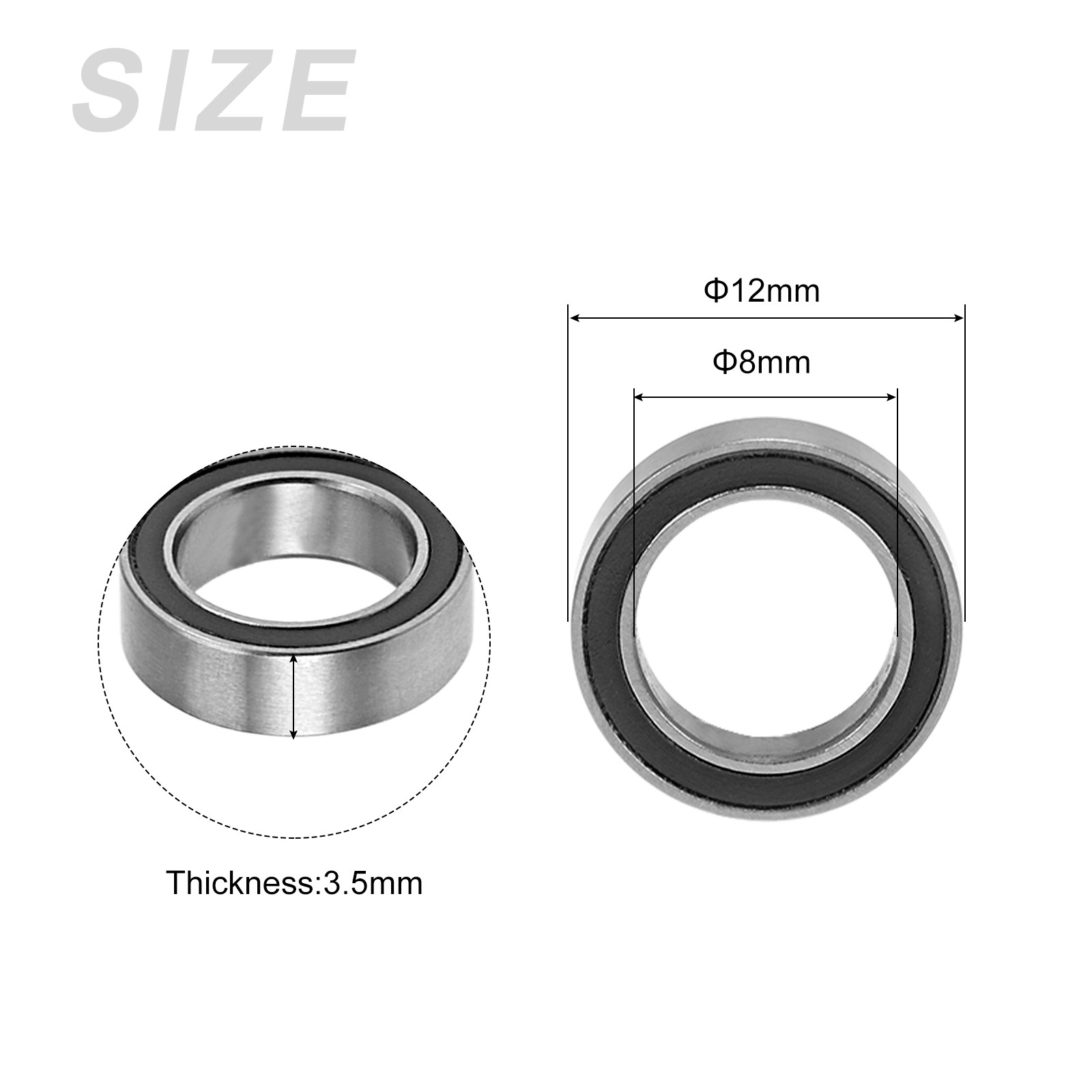 Bearings (MR128-2RS, 8mmx12mmx3.5mm) 10Pcs, Chromium Steel Double Sealed