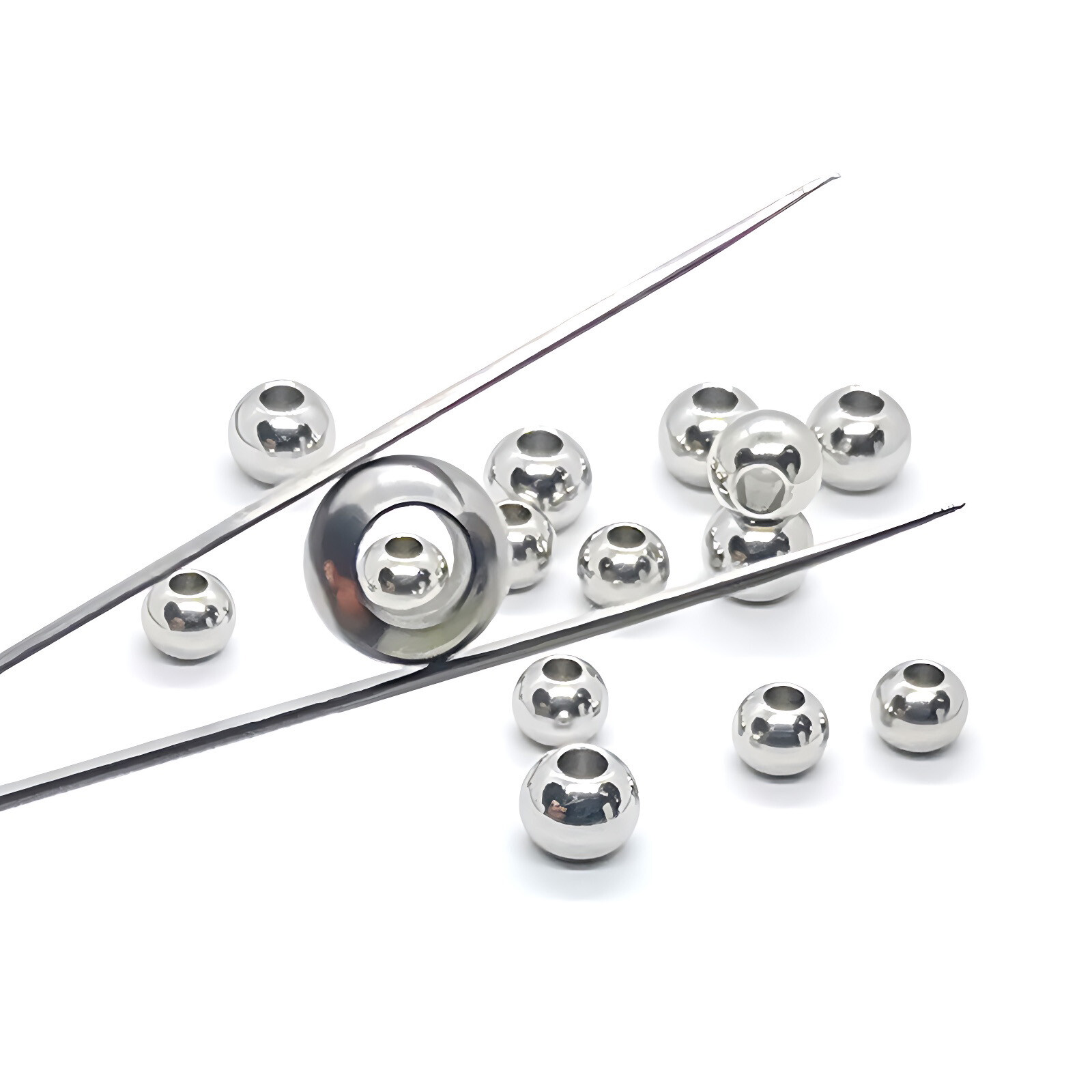 Ø 2mm-60mm Stainless Steel Silver Round Spacer Beads Jewelry Finding Loose Beads