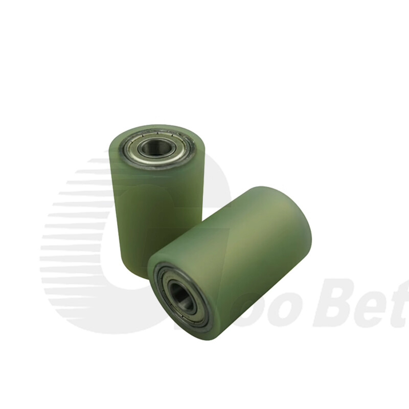 50mm Polyurethane Iron Core Roller Two Bearings PU Flat Belt Idler Guiding Wheel