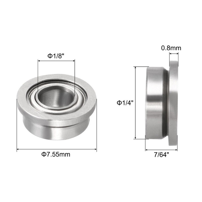 FR144ZZ Flanged Ball Bearing 1/8×1/4×7/64″ Chrome Steel Flange Bearings 20pcs