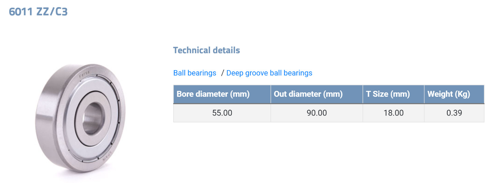 Three (3) BL 6011 ZZ C3 Deep Groove Bearings 55MM ID China NEW