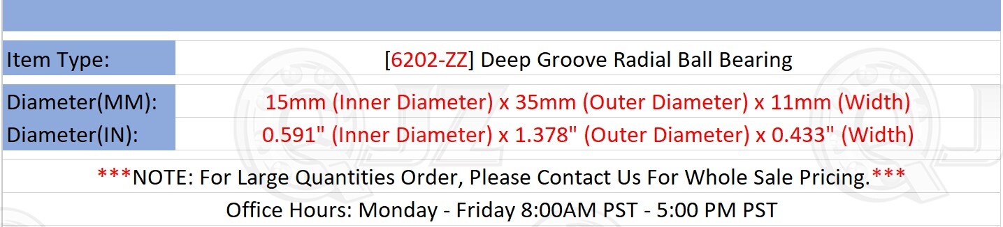 [Qty.10] 6202-ZZ Deep Groove Radial Ball Bearing [15mm Bore x 35mm OD x 11mm W]