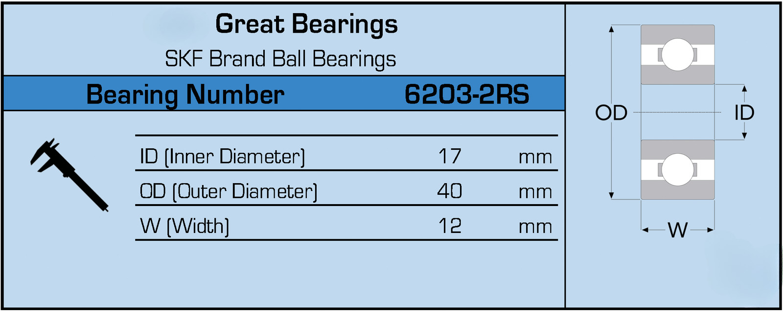 NEW 6203-2RS SKF Brand Rubber Seal Ball Bearing17x40x12 6203 2RS