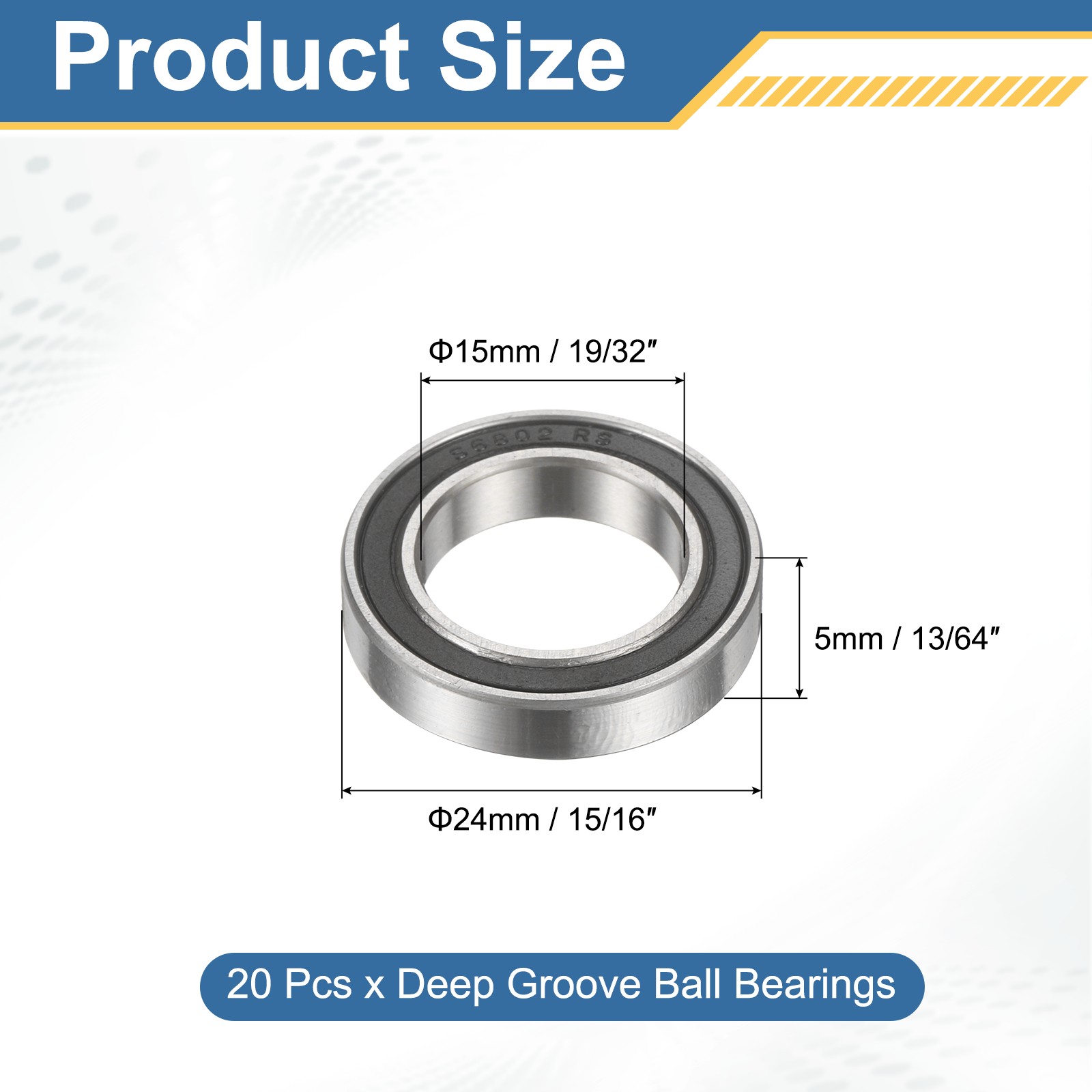 20Pcs 6802-ZZ Deep Groove Bearing, 15x24x5mm Metal Double Sealed Bearing