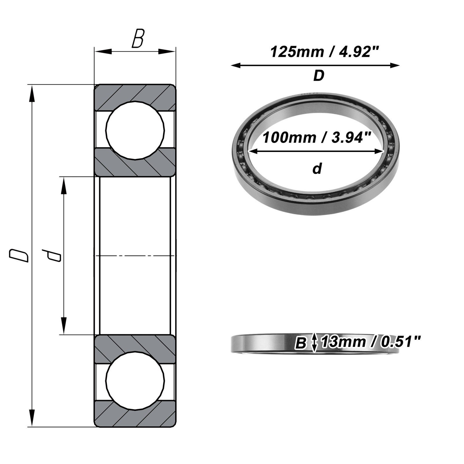 6820 Deep Groove Ball Bearings P5 100x125x13mm 1 Pc Scooter Skateboard Wheel