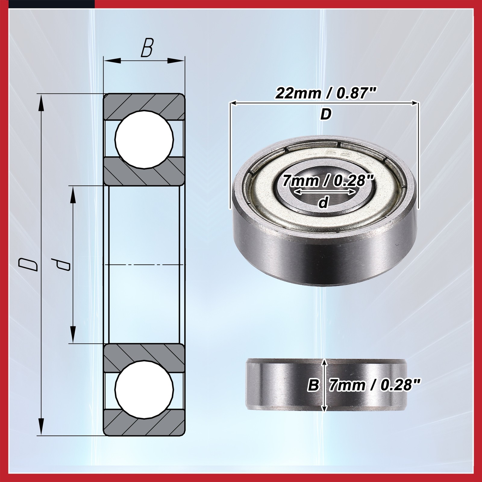 20pcs 627ZZ 7x22x7mm Single Row Deep Groove Ball Bearings