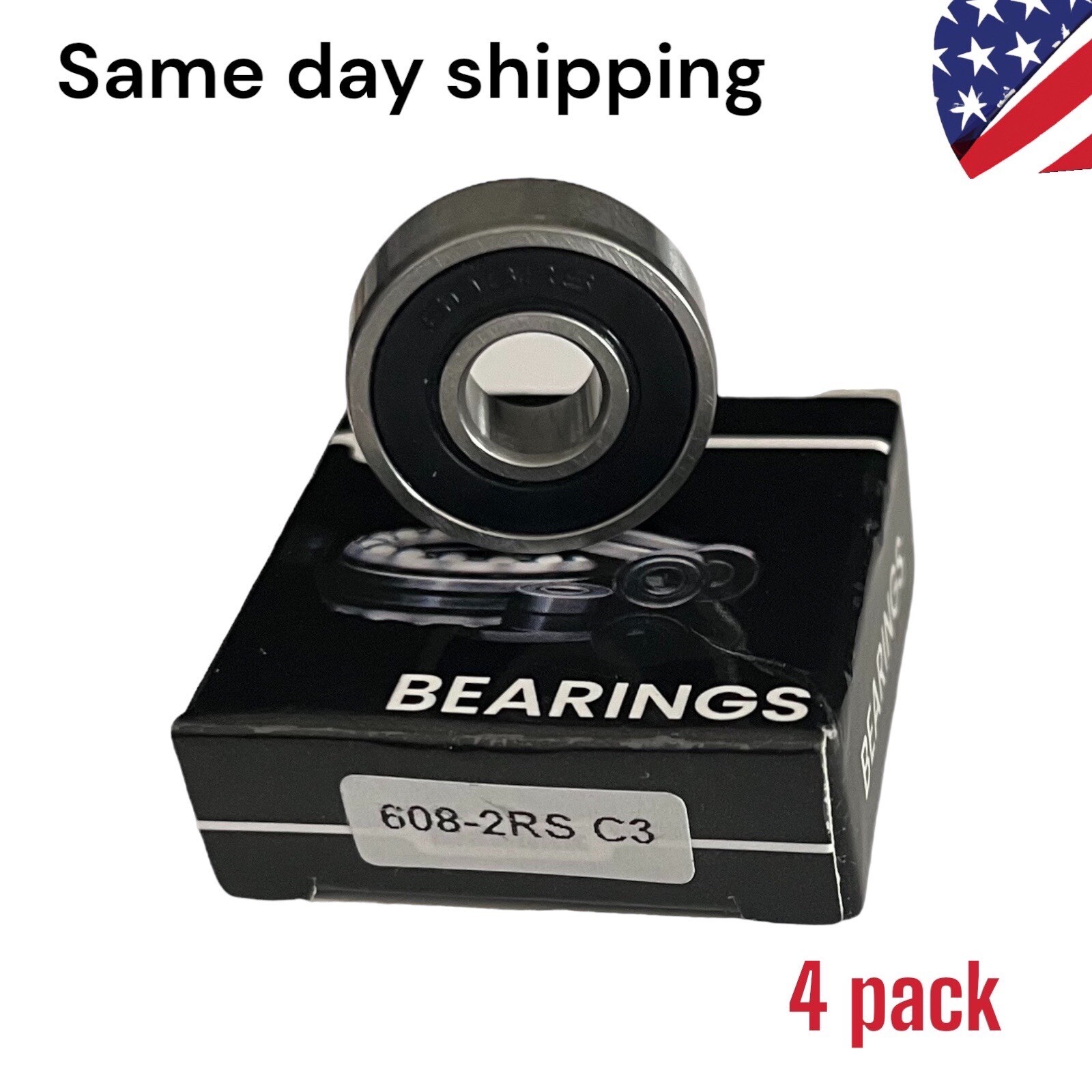 4 Pack 608-2RS C3 Skateboard Ball Bearing, 8x22x7mm