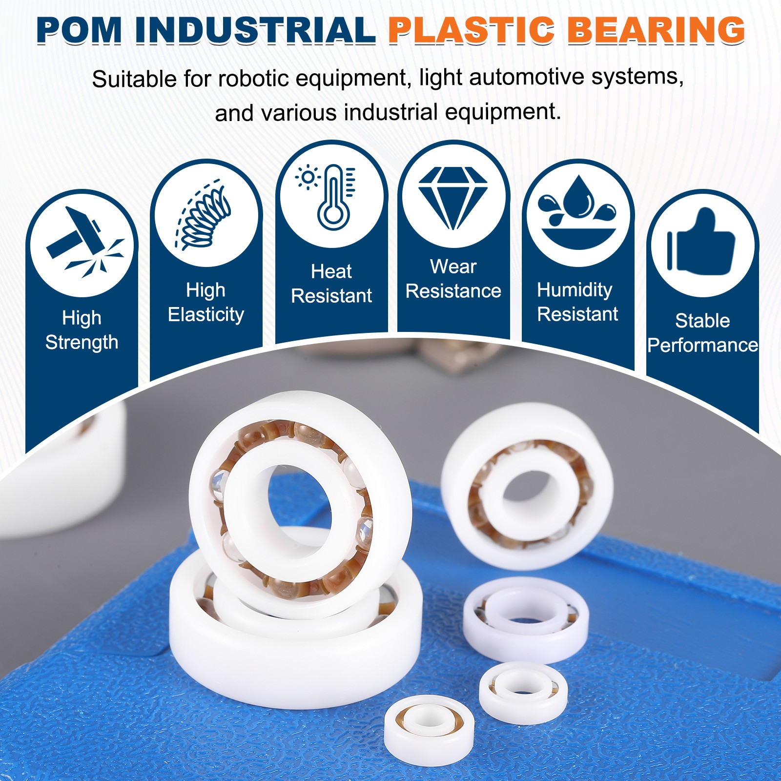 8 Pcs 8 x 22 x 7mm 603 POM Plastic Bearings Deep-Groove Ball Bearings
