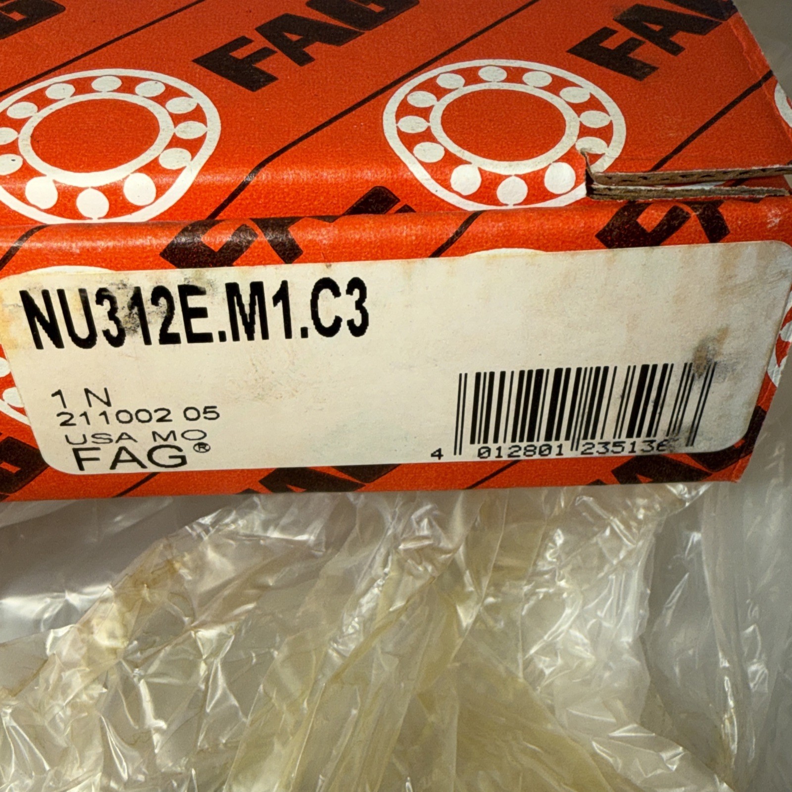 NEW In Box FAG NU312E.M1.C3 Cylindrical Roller Bearing 60X130X31MM