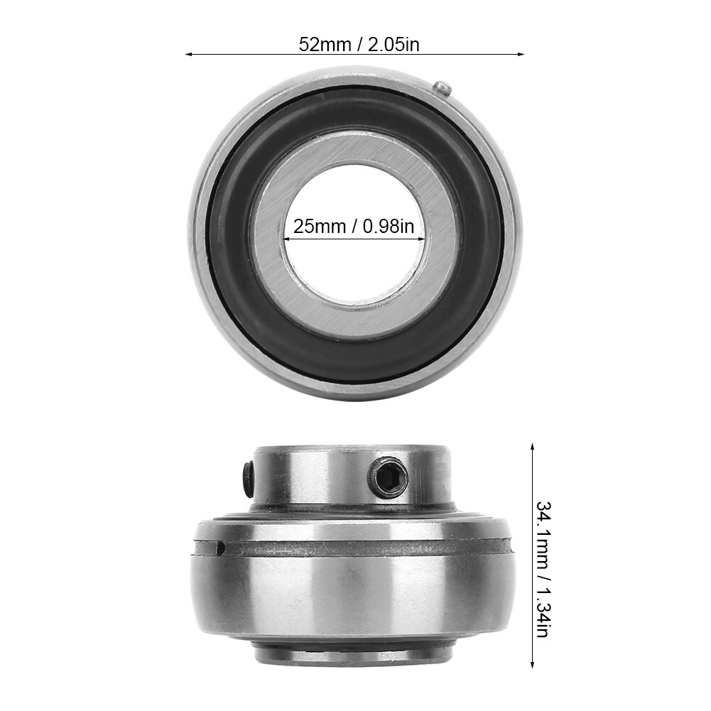 2Pcs Ball Bearing Steel Insert Bearing 25x52x34.1mm