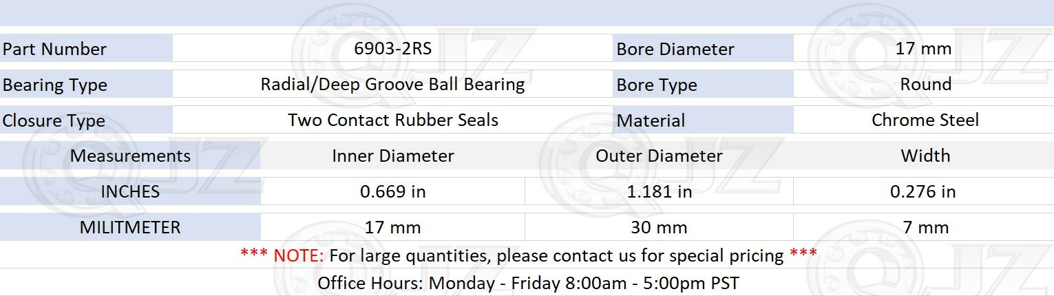[4-Pk] 6903-2RS Radial/Deep Groove Ball Bearing 17mm x 30mm x 7mm Rubber Seals