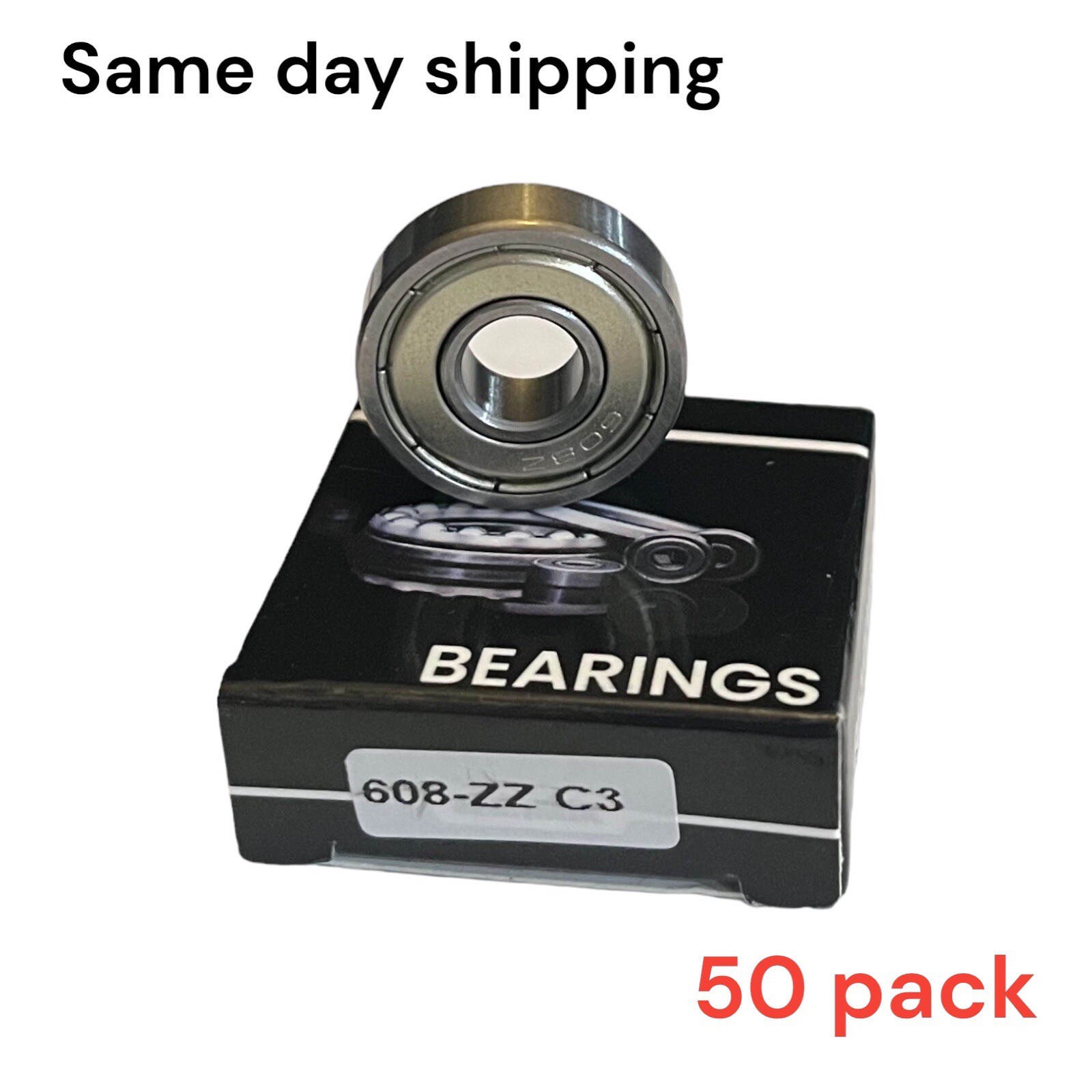 608 ZZ C3 Skateboard Ball Bearing Metal Shields, 8x22x7mm (50 Pcs )