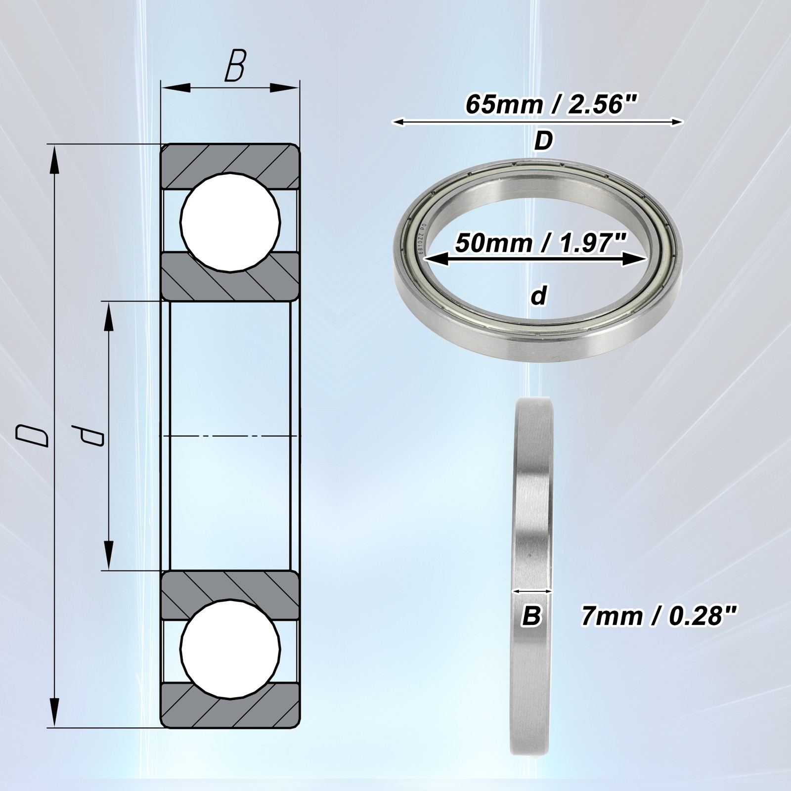 6810ZZ deep throat ball bearings P0 50x65x7mm 1pc scooter wheel