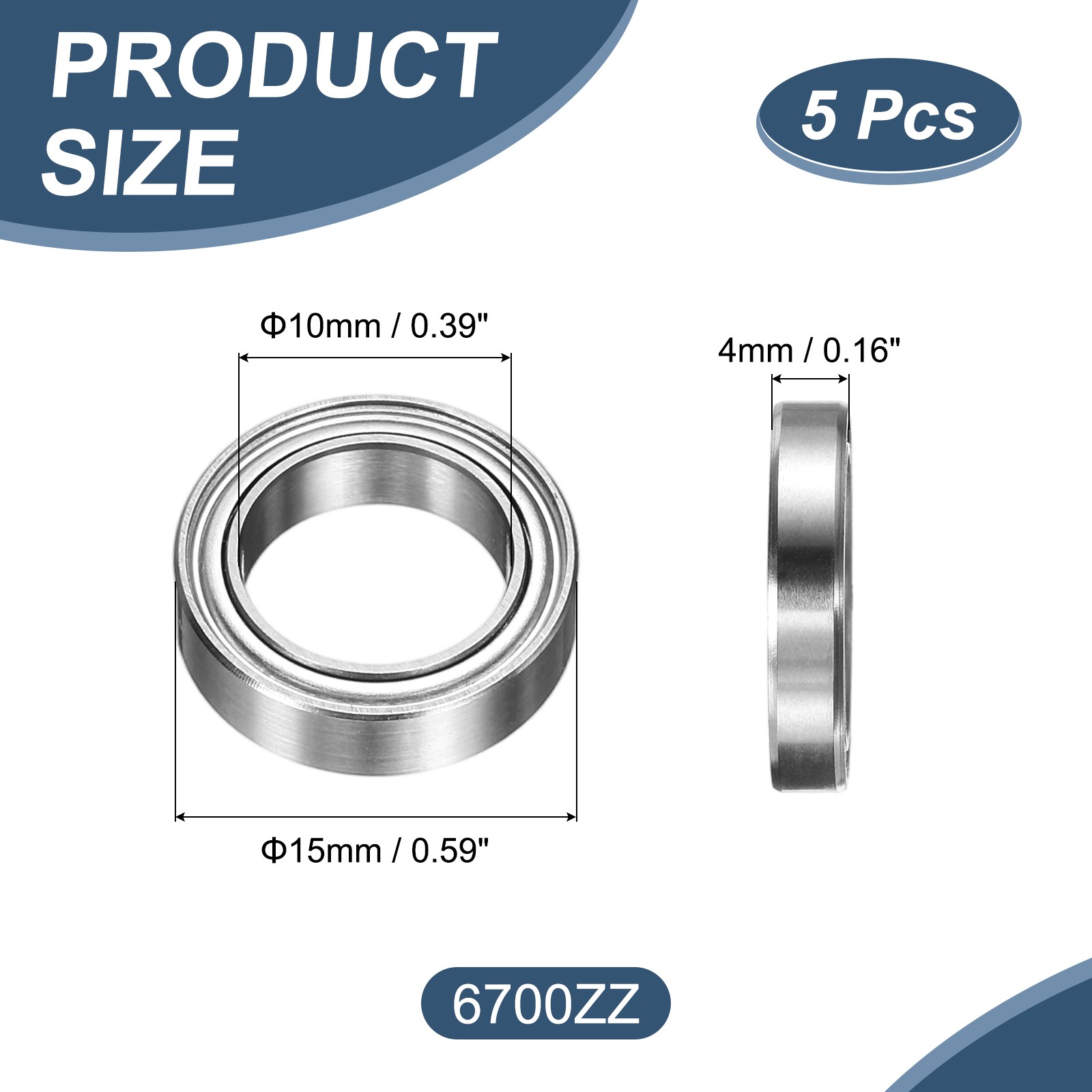 5 Pack 10 x 15 x 4mm 6700ZZ Deep Groove Ball Bearings, ABEC5