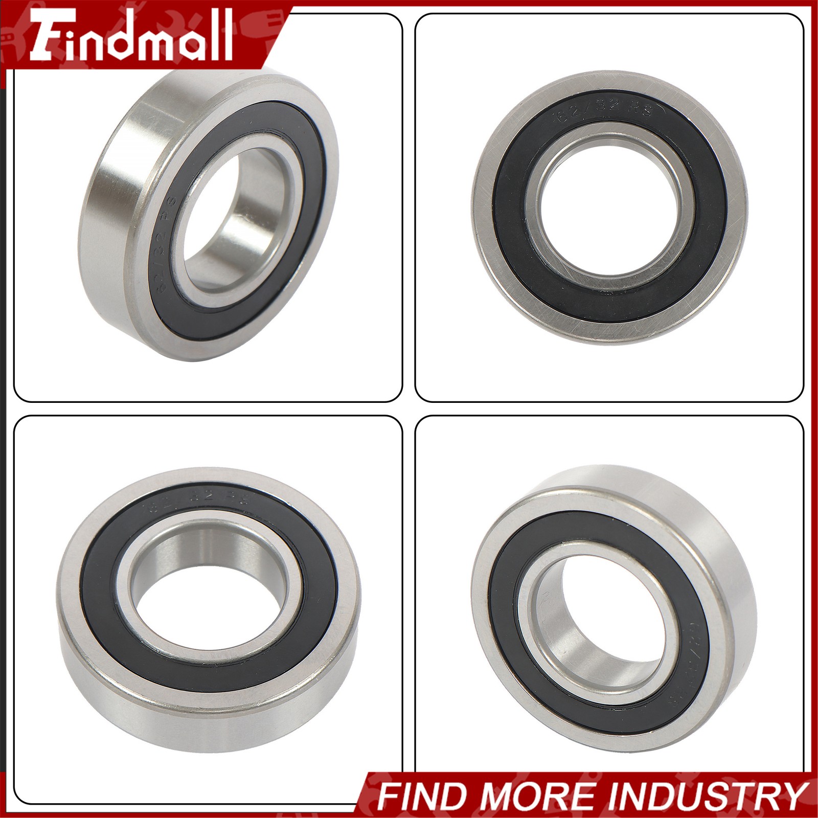 Findmall 62/32-2RS Deep Groove Bearings 4pcs 32x65x17mm Rubber Sealed Set