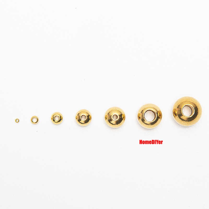Loose Brass Balls With Hole Solid Perforated Metal Beads DIY Diameter 2mm~16mm
