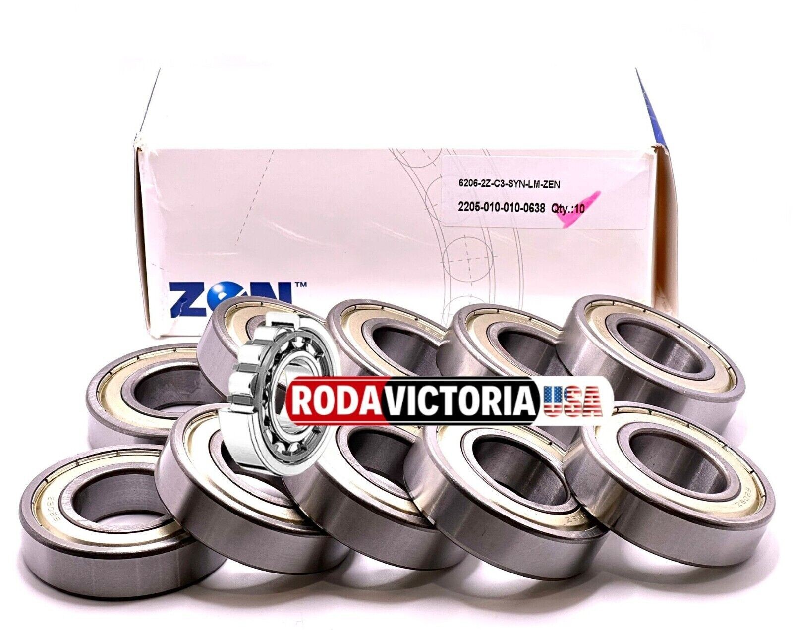 (10 PCS) ZEN 6206 ZZ C3 DEEP GROOVE BALL BEARING, METAL SHIELDED 30x62x16mm