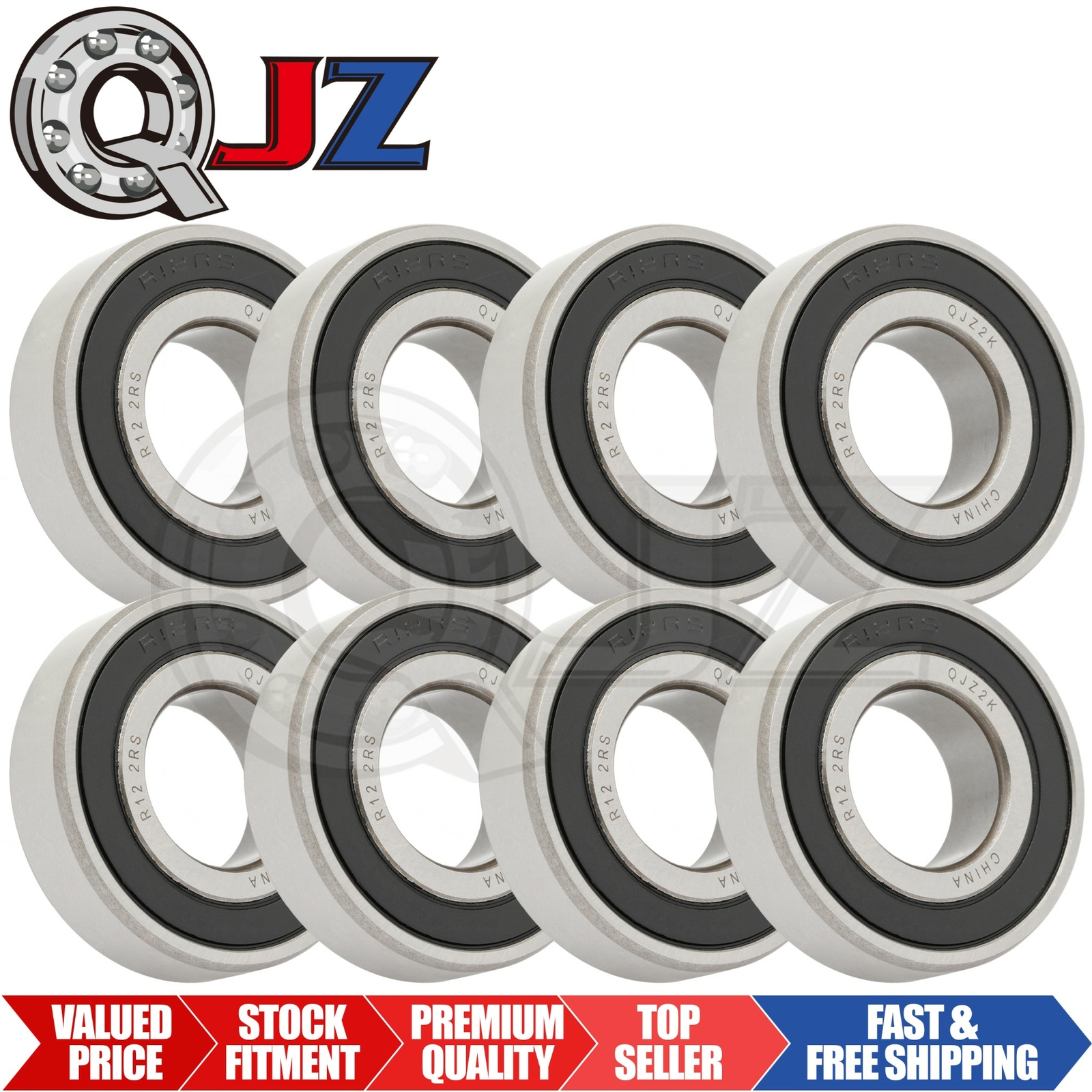 [8-Pack] New R12-2RS Radial Ball Bearing [0.75in Bore x 1.625in OD x 0.438in W]