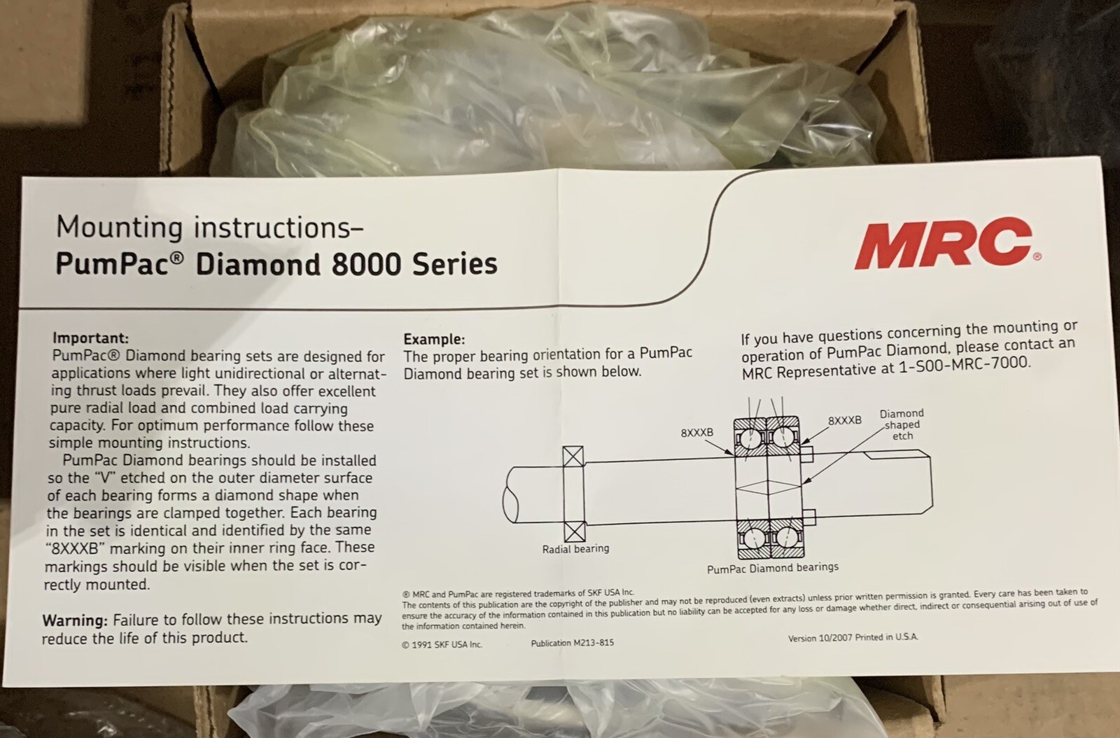 MRC 8314BB Series PumPac 15° Angular Contact Ball Bearing Set pair 70mm Bore SKF