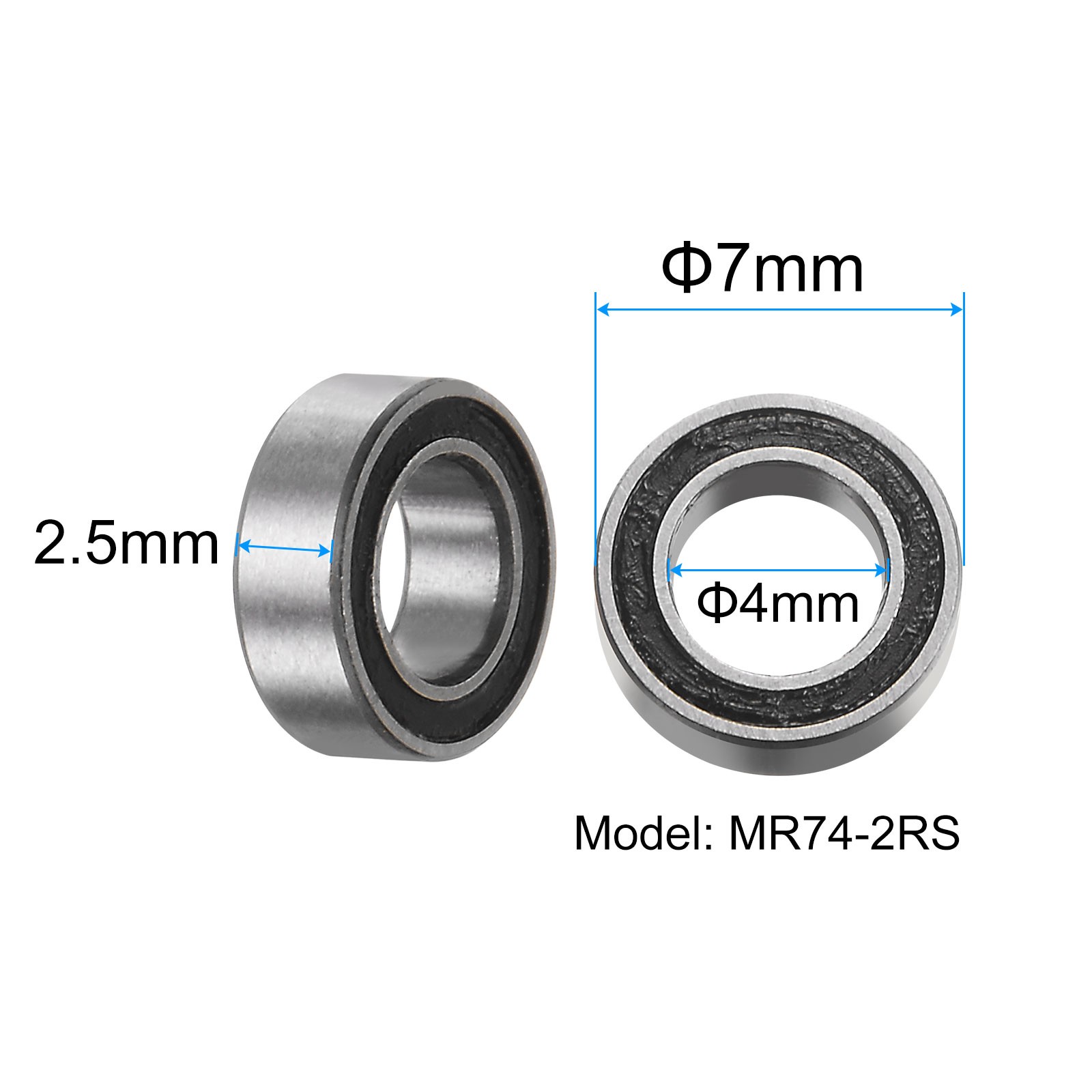 20pcs MR74-2RS Bearings 4x7x2.5mm Chrome Steel Mini Bearing Double Sealed ABEC3