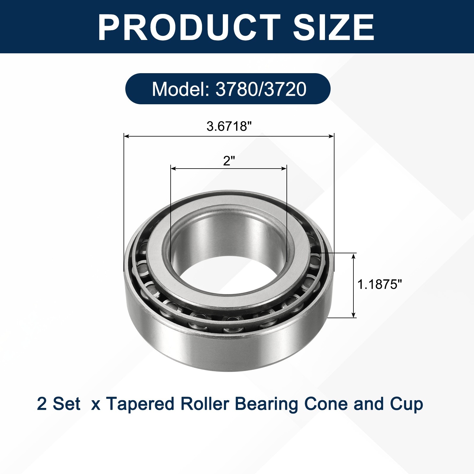 2Sets 3780/3720 Tapered Roller Bearing Cone and Cup, 2×3.6718×1.1875″