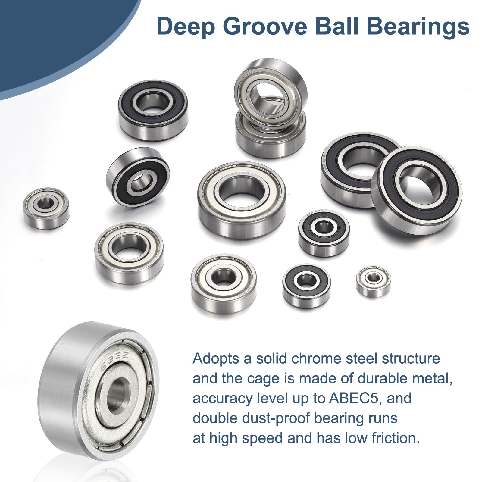 8 Pack 3 x 13 x 5mm 633ZZ Deep Groove Ball Bearings ABEC5