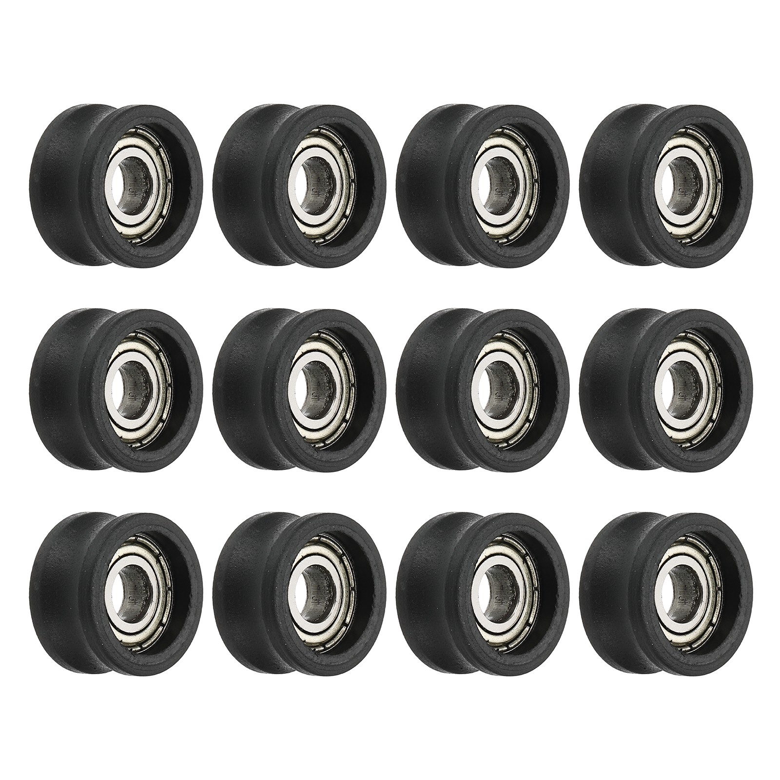 12Pcs Groove Nylon Plastic Guide Bearing 5×15.5×8.5mm Pulley Roller (Black)