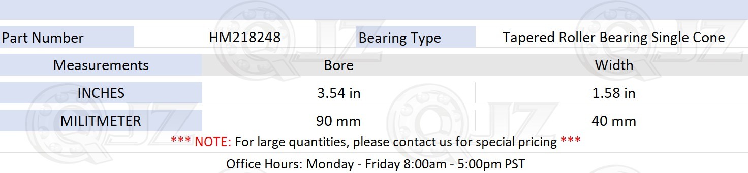 1x HM218248 Taper Roller Bearing Module Cone Only QJZ Premium New