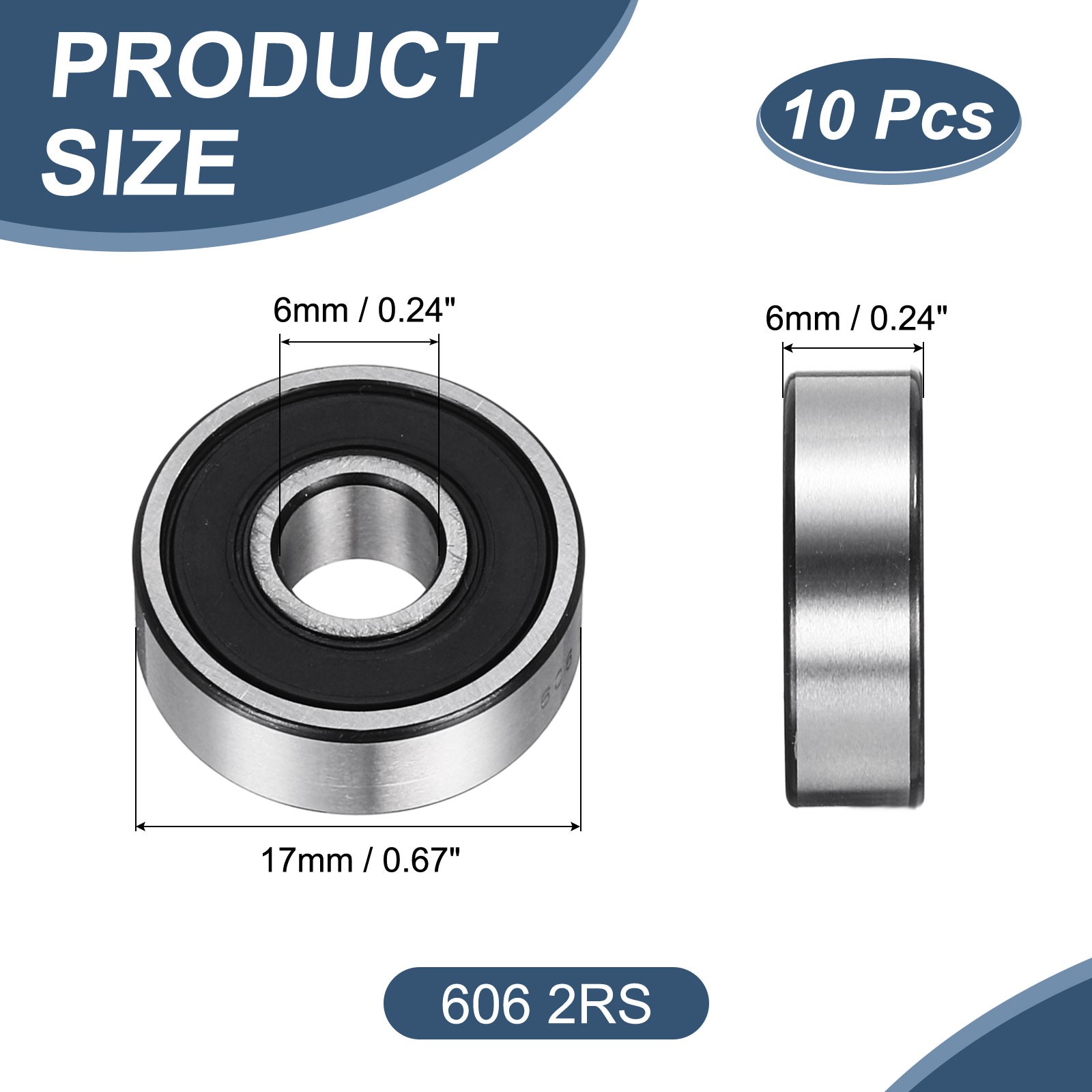10 Pack 6 x 17 x 6mm 606 2RS Deep Groove Ball Bearings, ABEC5
