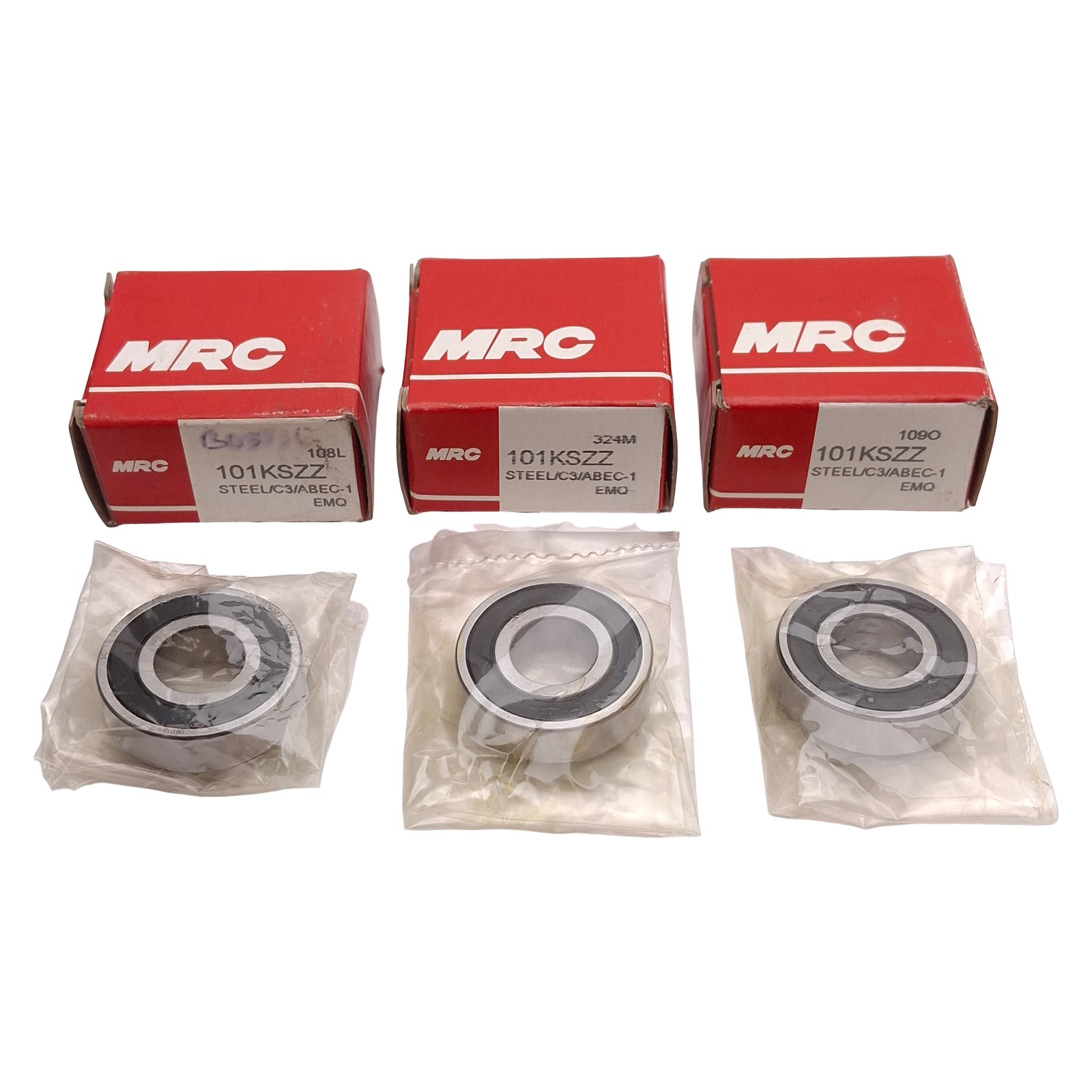 Lot of 3 MRC 101KSZZ Radial Ball Bearing, ø12mm ID, ø28mm OD, 8mm Width, 2360N