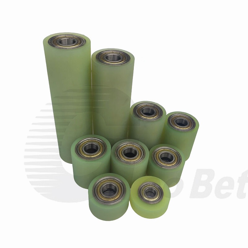 50mm Polyurethane Iron Core Roller Two Bearings PU Flat Belt Idler Guiding Wheel