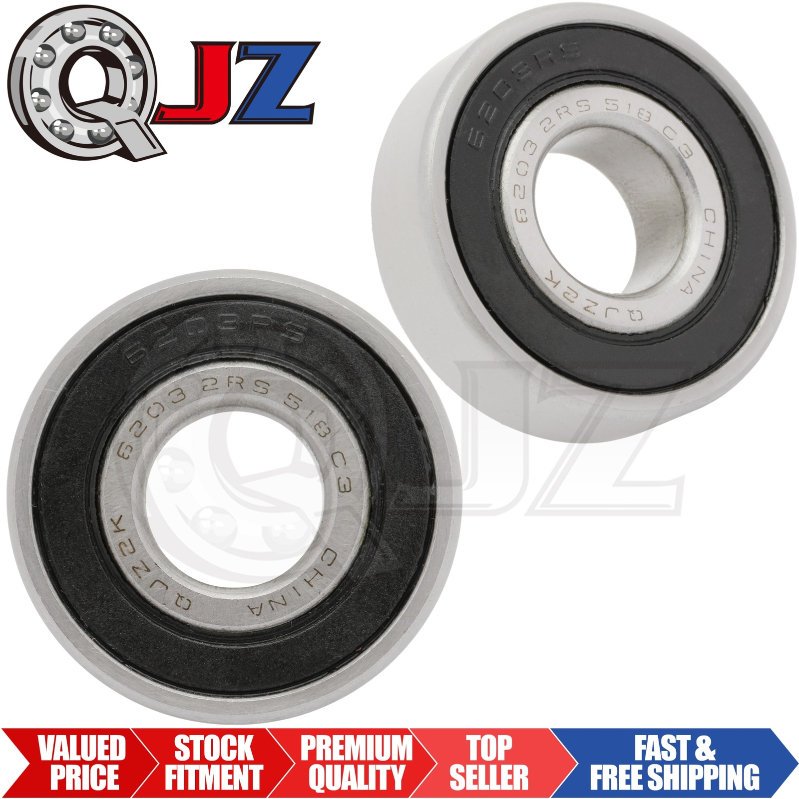 [Qty.2] 6203-2RS-5/8 Deep Groove/Radial Ball Bearing [5/8″ID x 40mm OD x 12mm W]