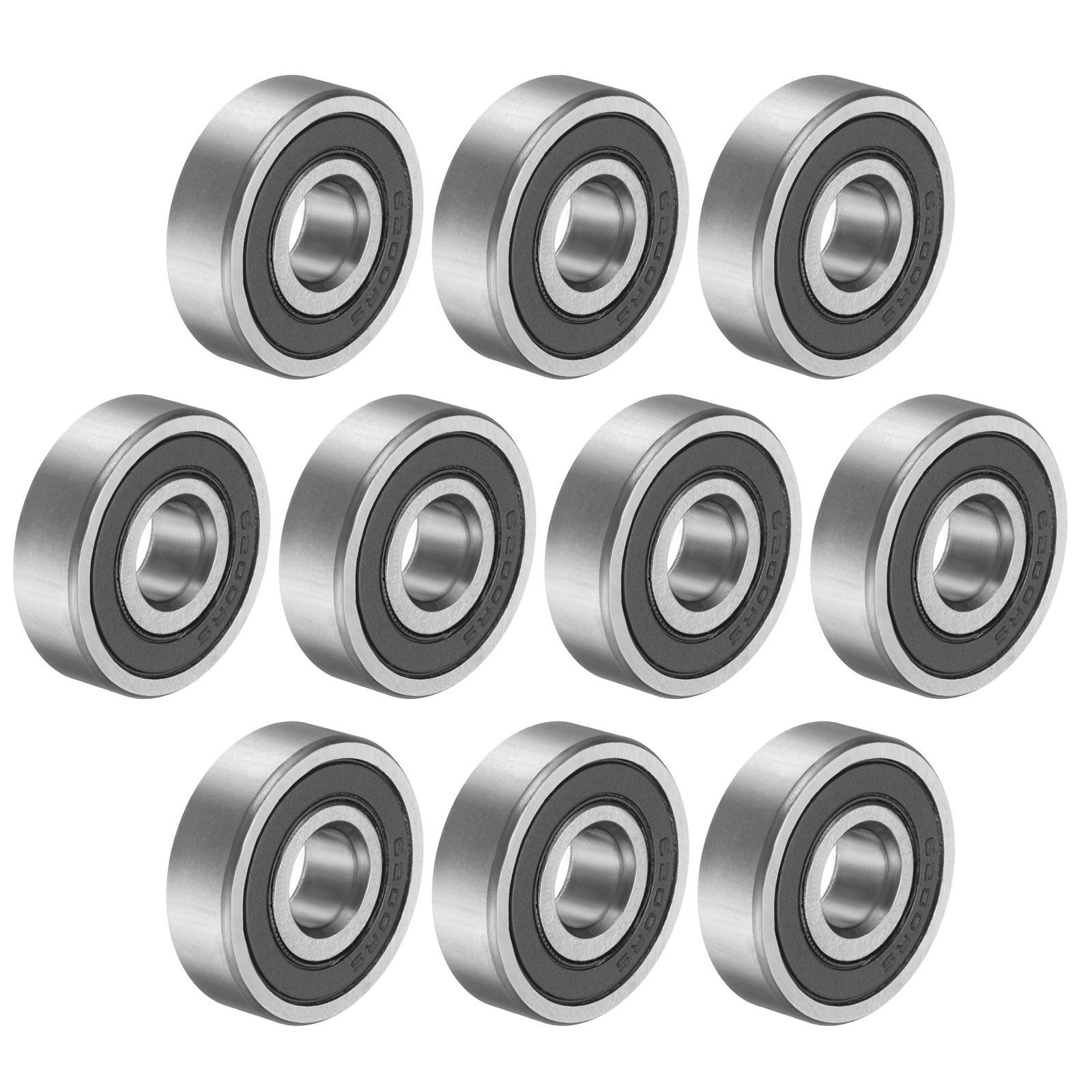 10pcs 6200RS Deep Groove Ball Bearings 10x30x9mm Double Sealed Bearings, Silver