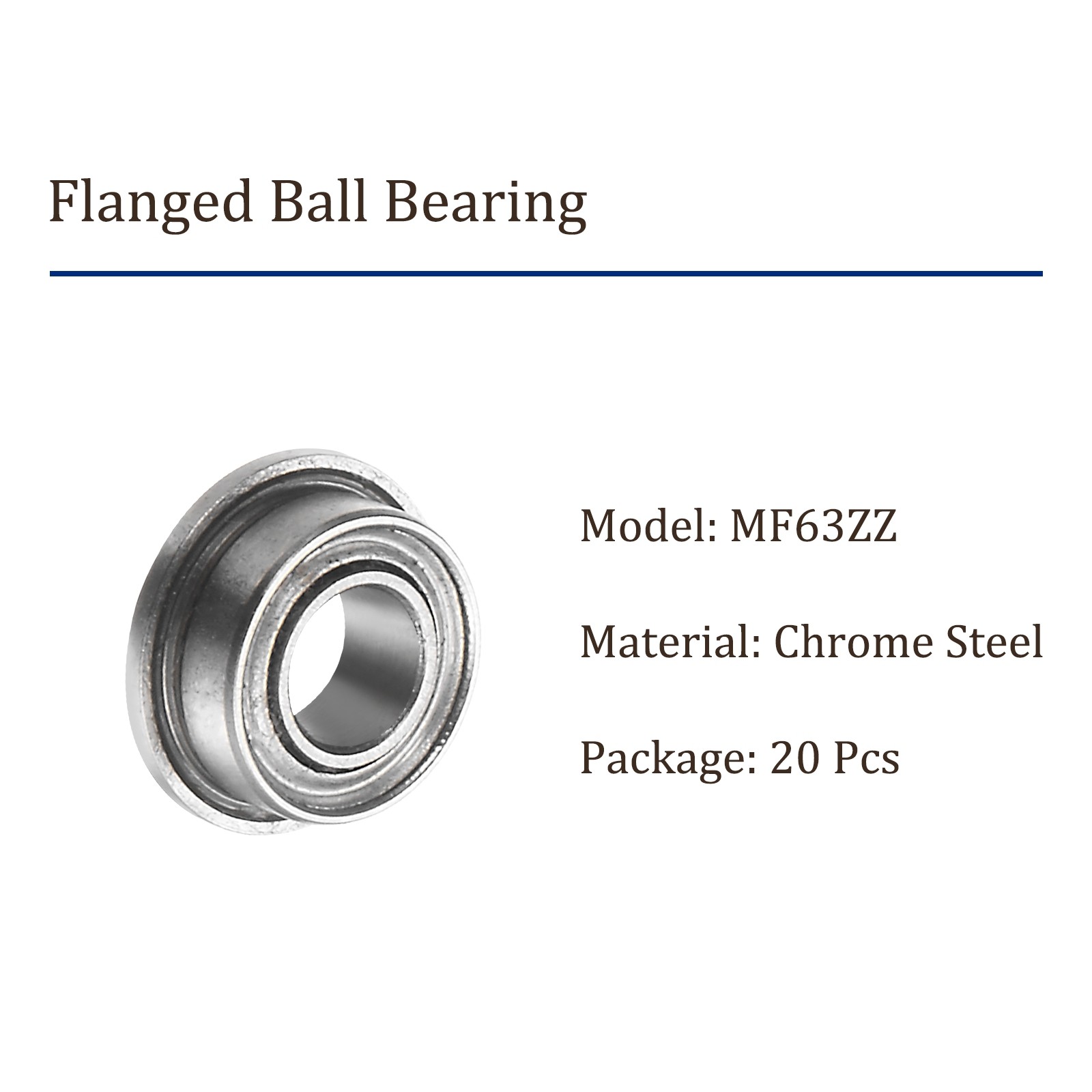 20pcs MF63ZZ Flanged Ball Bearing – [3mm x 6mm x 2.5mm] Gcr15 Flange Bearings P0